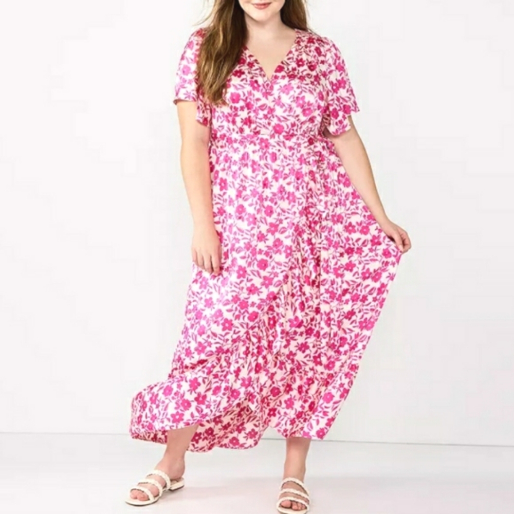 Draper James (NWOT) RSVP Pink Flutter Sleeve Wrap Maxi Dress Size 2X
